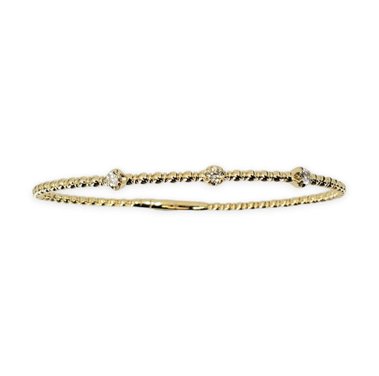 Yellow Gold Round 3 Diamond Beaded Flex Bangle Bracelet