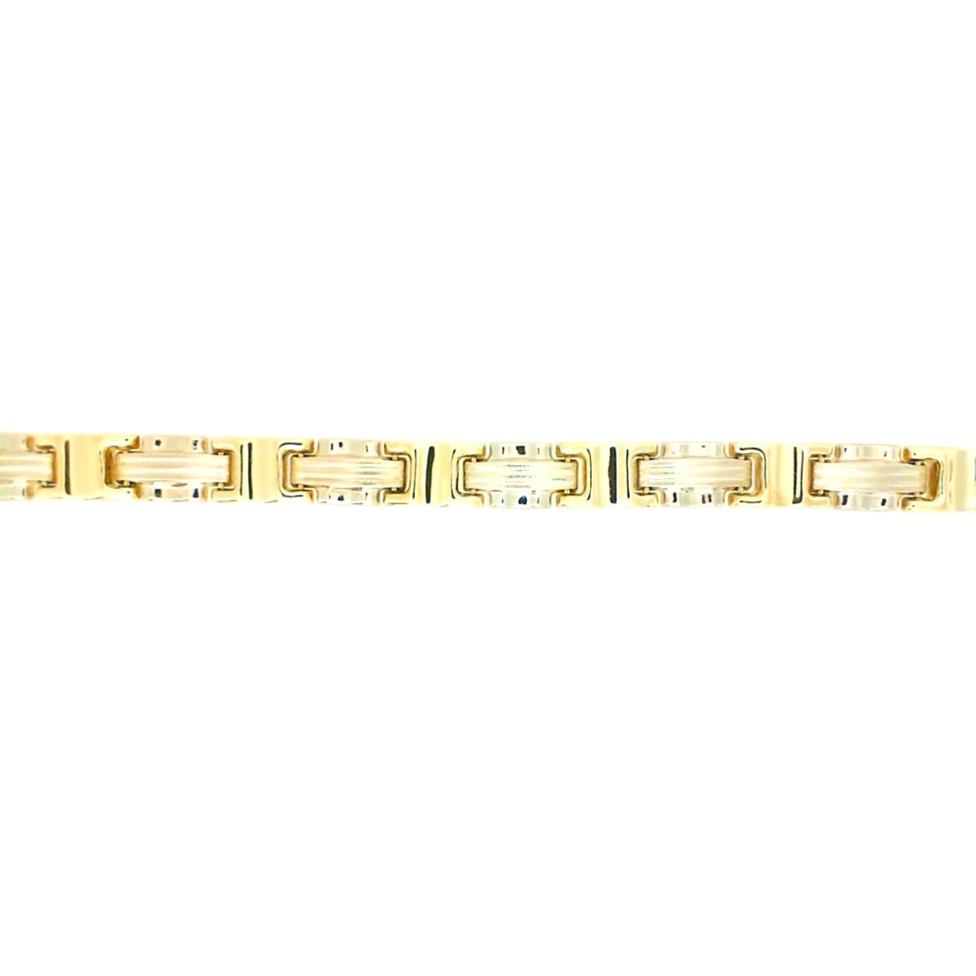 Two Tone Satin/Polish Square Link Bracelet