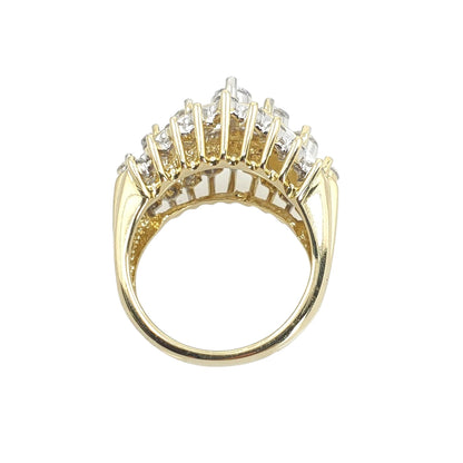 Yellow Gold Triple Row Diamond Crown Ring