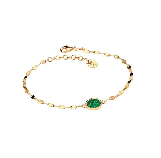 Yellow Gold over Sterling Silver Malachite Station Bracelet