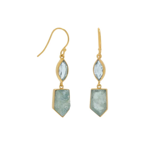 Yellow Sterling Silver Aquamarine Drop Earrings