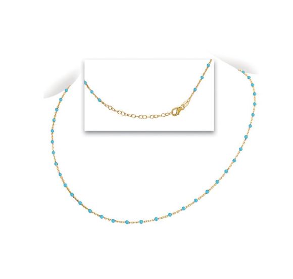 Yellow Gold over Sterling Silver Turquoise Enamel Bead Necklace