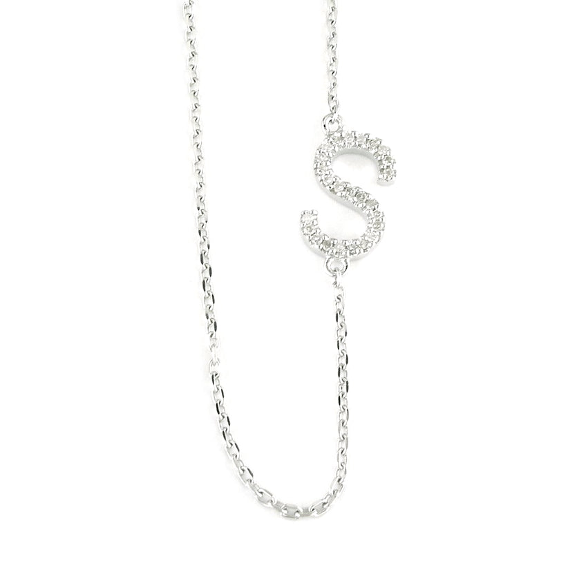 Sterling Silver Diamond Initial S Necklace