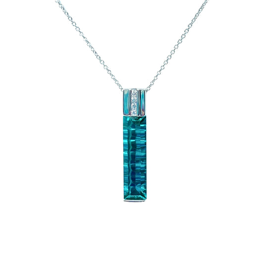 White Sterling Silver Rectangular Paraiba Pendant