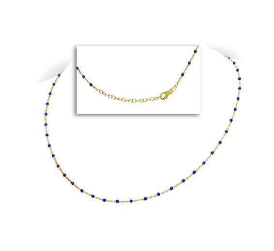 Yellow Gold over Sterling Silver Blue Enamel Bead Necklace