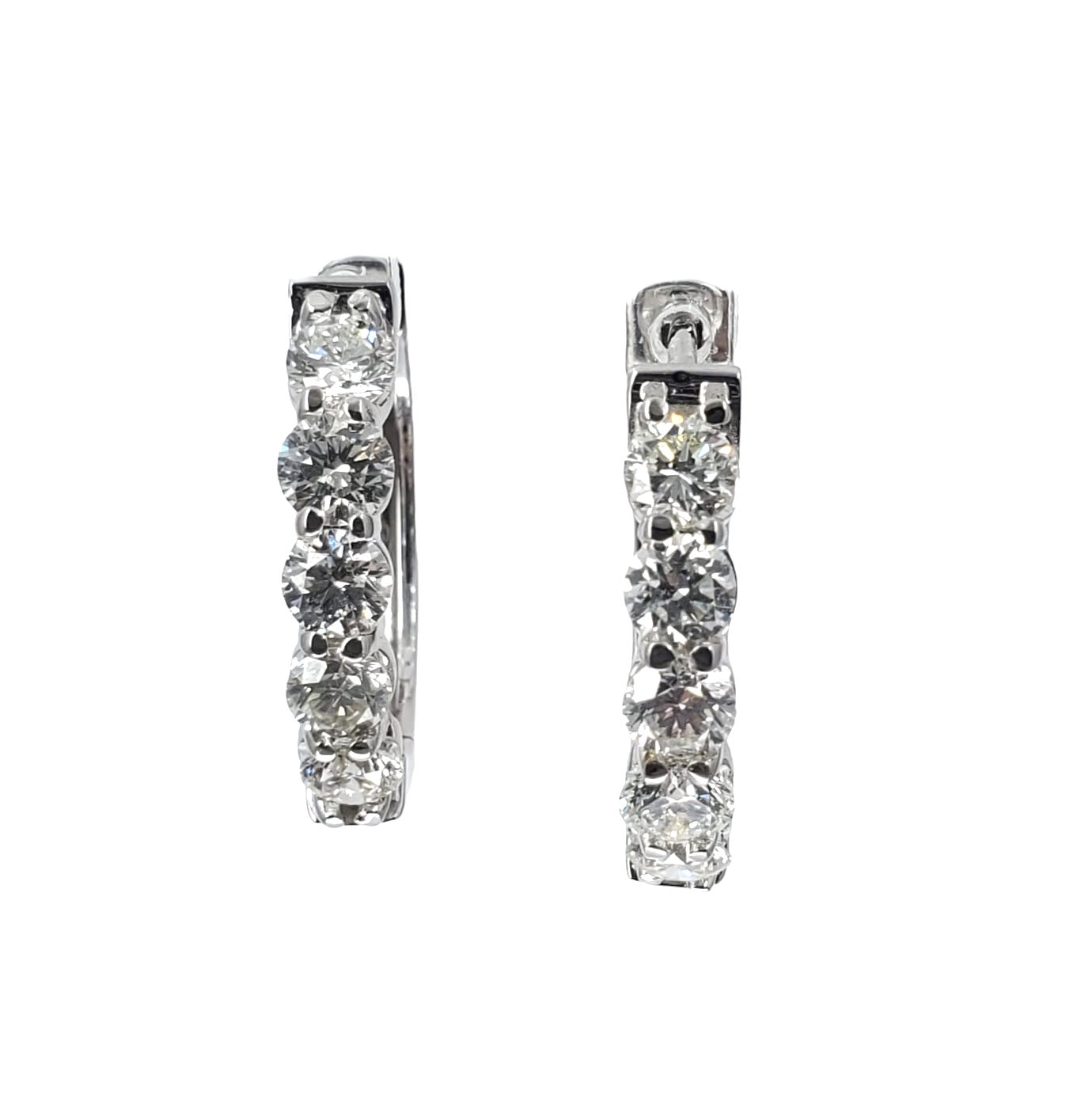 White Gold Medium Hoop Earrings with Round Diamonds