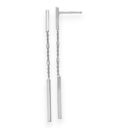 White Sterling Silver Post Bar Drop Earring