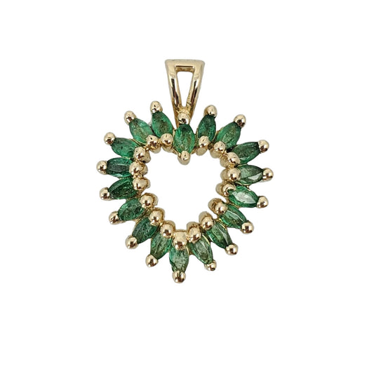 Yellow Gold Marquise Emerald Heart Pendant