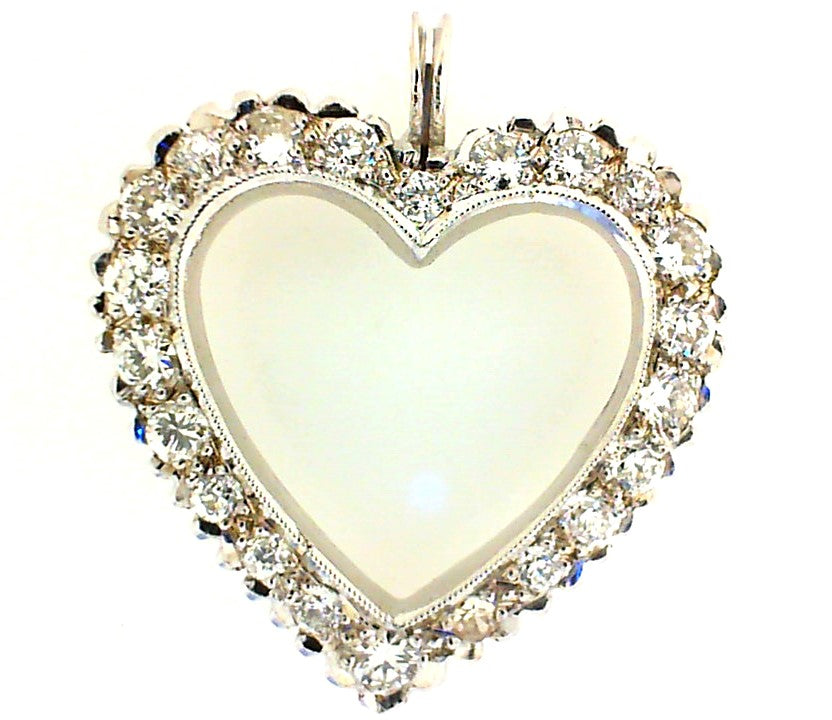Vintage White Gold Diamond Open Heart Pendant