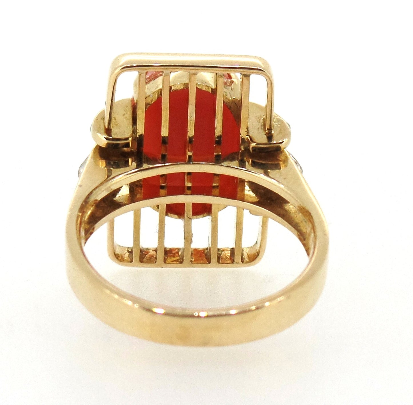 Vintage Coral and Diamond Cocktail Ring