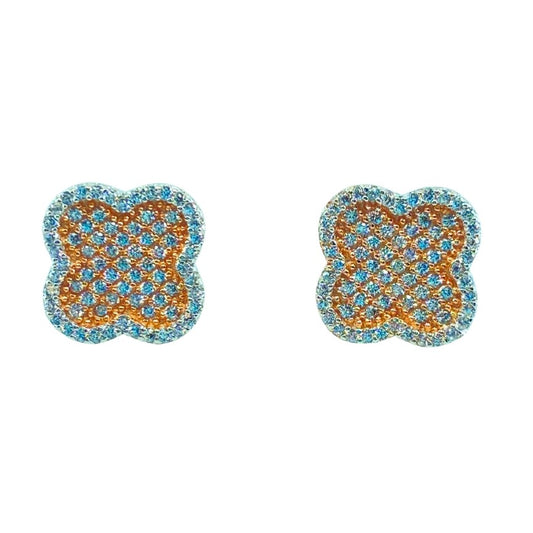 Two Tone Sterling Silver Quatrefoil Earrings With Pave Cz