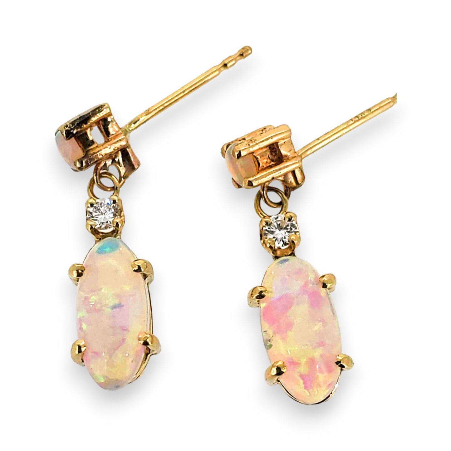 Yellow Gold Opal and Diamond Drop Earrings
