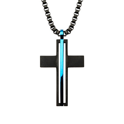 Stainless Steel Blue Line Cross Pendant