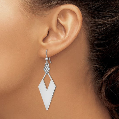 White Sterling Silver Diamond Shape Drop Earrings