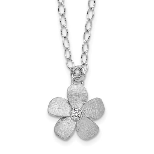 White Sterling Silver Fancy Link Flower Necklace