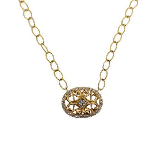 Gold Diamond Oval Filigree Station Necklace