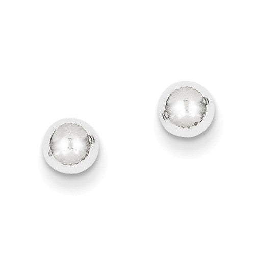 White gold circular earrings with a center ball design on a white background.