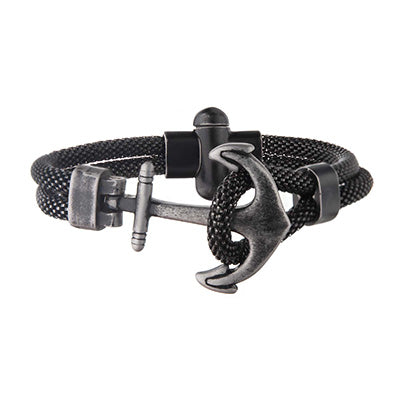 Black Antiqued Mesh Stainless Steel Anchor Bracelet