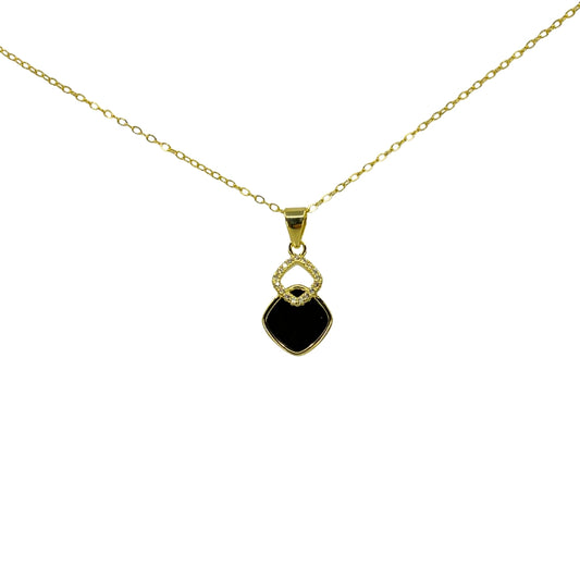 Yellow Silver Black Square Drop Necklace