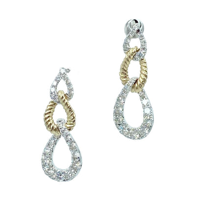 Two Tone Round Diamond Drop Earrings