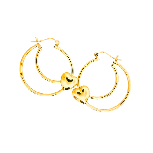Yellow Gold Double Hoops With Heart