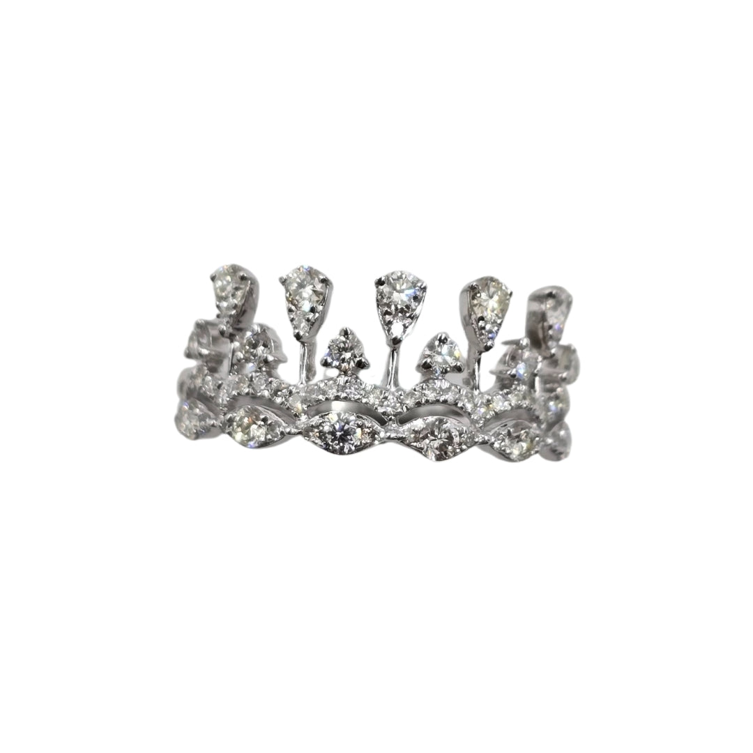 White Gold Round Diamond Crown Ring