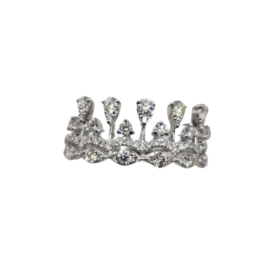 White Gold Round Diamond Crown Ring