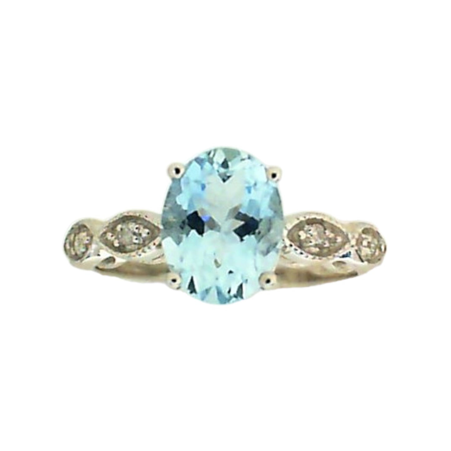 Vintage Inspired Aquamarine and Diamond Milgrain Ring