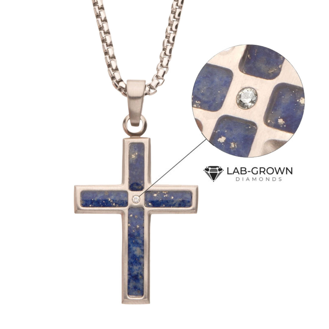 Stainless Steel Lapis Lazuli Inlay Cross Pendant