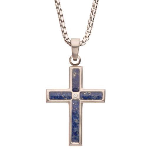 Stainless Steel Lapis Lazuli Inlay Cross Pendant