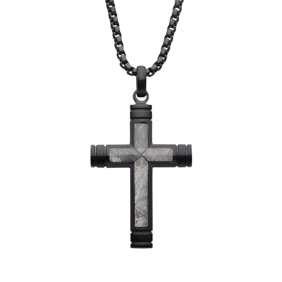 Meteorite Inlay Cross Pendant