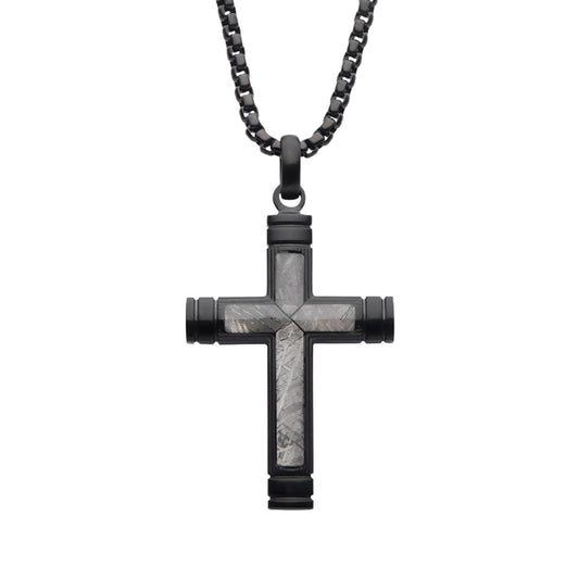 Meteorite Inlay Cross Pendant