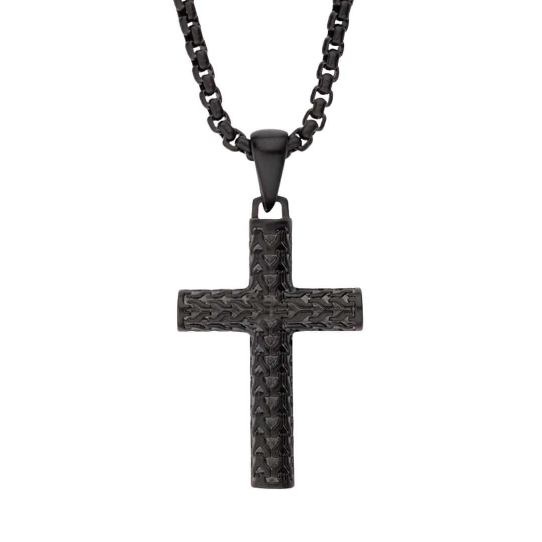 Black Steel Scale Cross Pendant