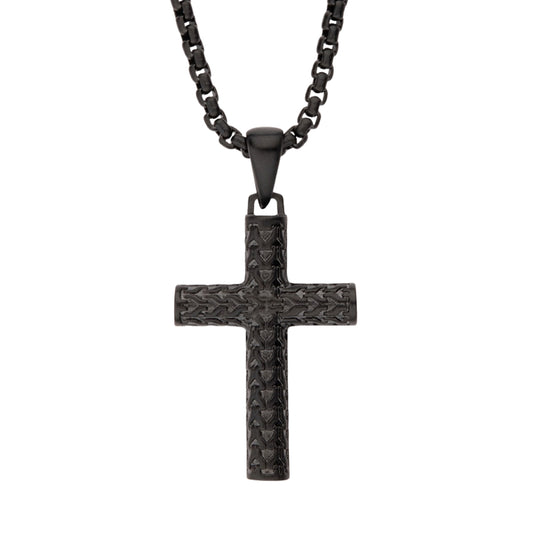 Black Steel Scale Cross Pendant
