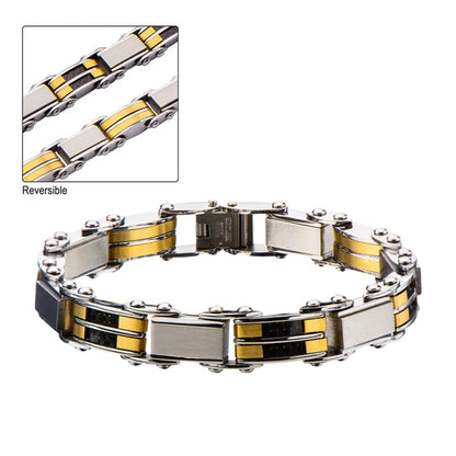 Stainless Steel Reversible Black and Gold Bracelet