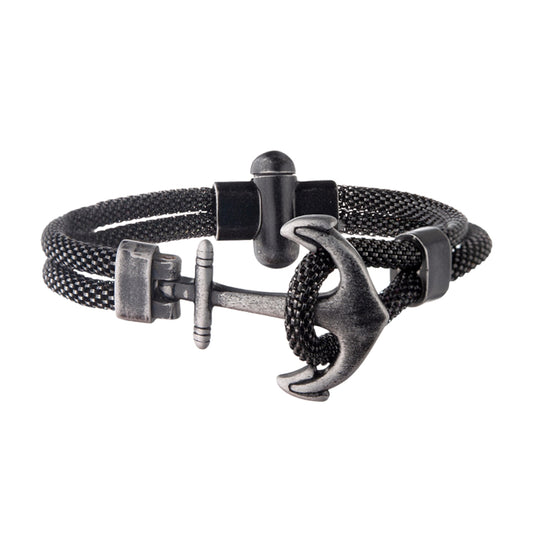 Black Antiqued Mesh Stainless Steel Anchor Bracelet