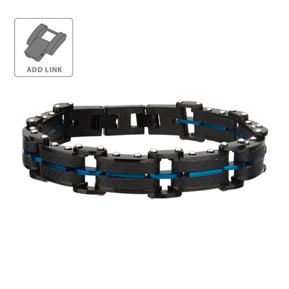 Black Carbon Fiber and Blue IP Link Stainless Steel Bracelet