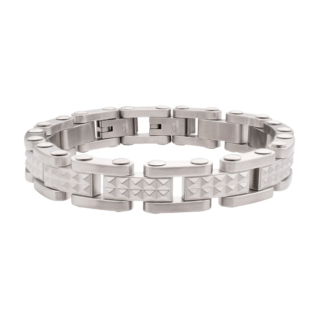 Matte Finish Stainless Steel Pyramid Stud Link Bracelet