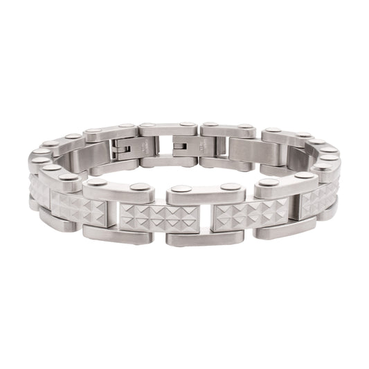 Matte Finish Stainless Steel Pyramid Stud Link Bracelet