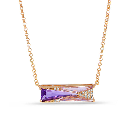 Rose Gold Amethyst and Diamond Geometric Necklace