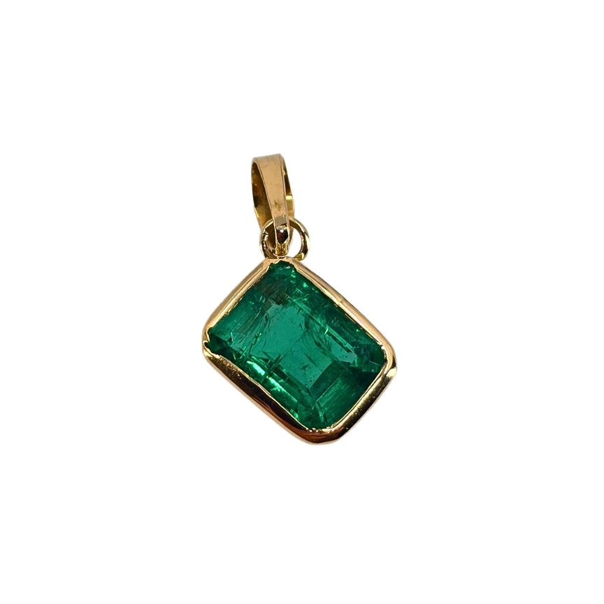 Yellow Gold Bezel Set Emerald Pendant