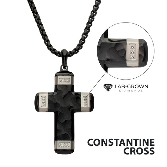 Black and White Stainless Steel Matte Cross Pendant