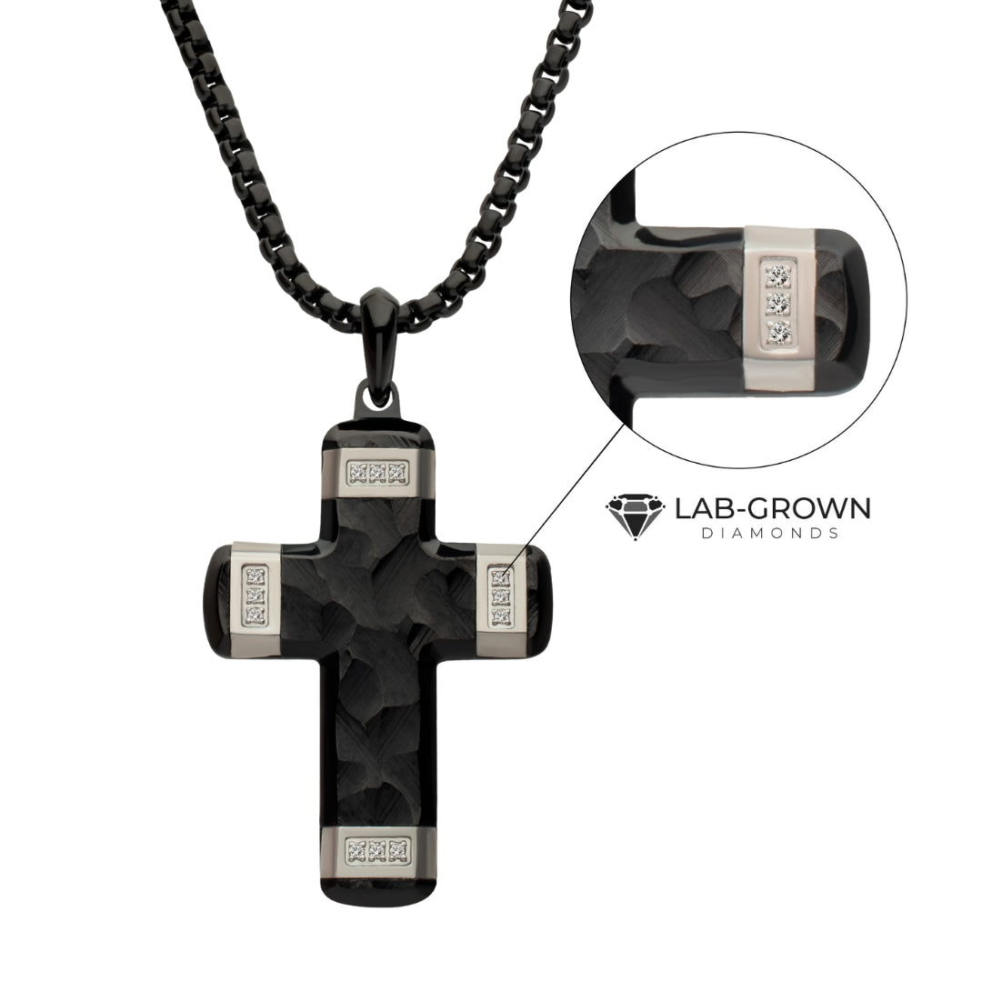 Black and White Stainless Steel Matte Cross Pendant