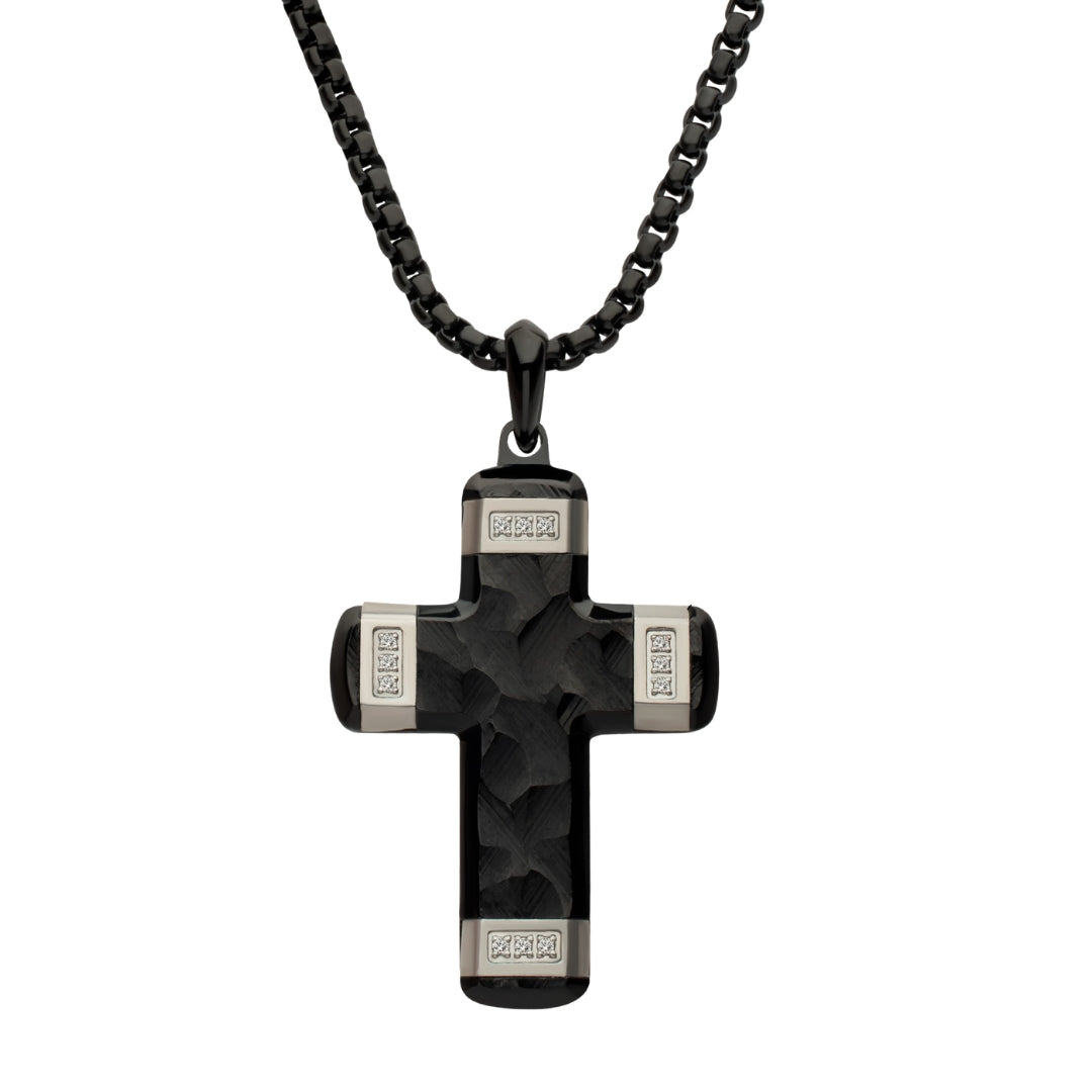 Black and White Stainless Steel Matte Cross Pendant