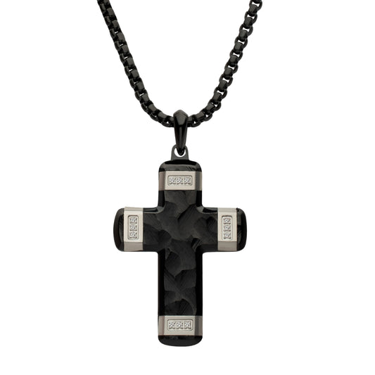 Black and White Stainless Steel Matte Cross Pendant