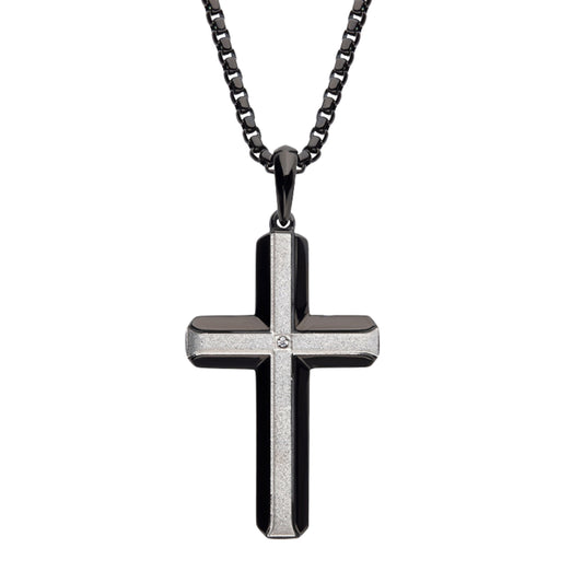 Two Tone Stainless Steel Lab Grown Diamond Cross Pendant