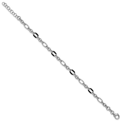 Sterling Silver Rhodium-Plated Enamel Link Bracelet