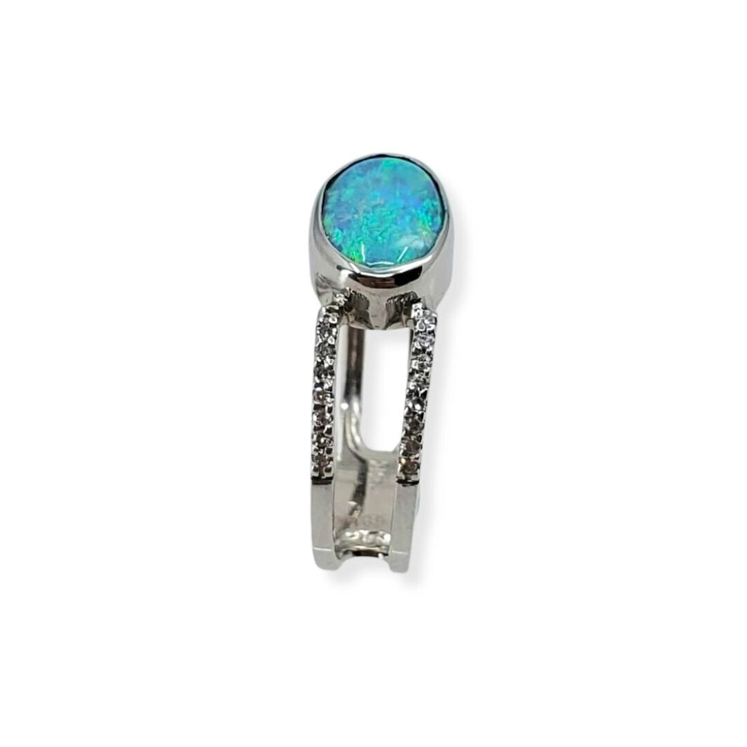 White Gold Opal and Diamond Ring