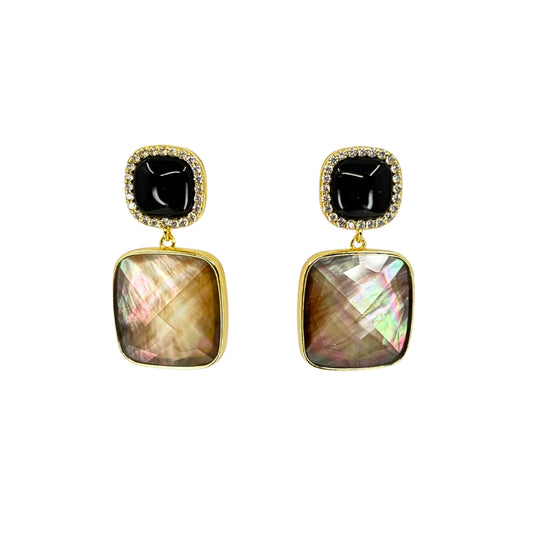 Faceted Black Mother of Pearl Omega Clip Earrings