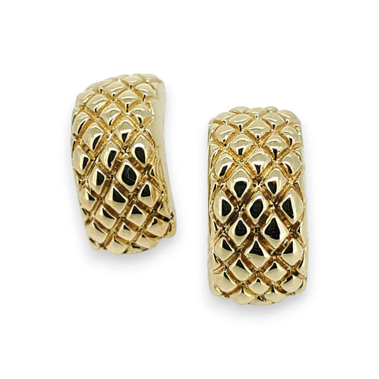 Yellow Gold Quilted Half Hoop Earrings